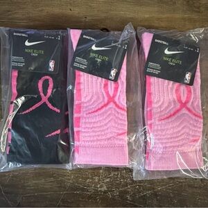 Nike Pink and Black Crew Socks Trio. Breast Cancer logo
